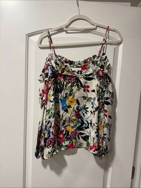 Parker Ivory Floral Ruffle-Trim Camisole with Multicolor Blooms